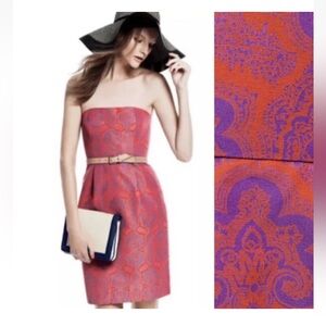 J Crew Strapless Dress Size 8 NWT Purple/Orange Paisley Print